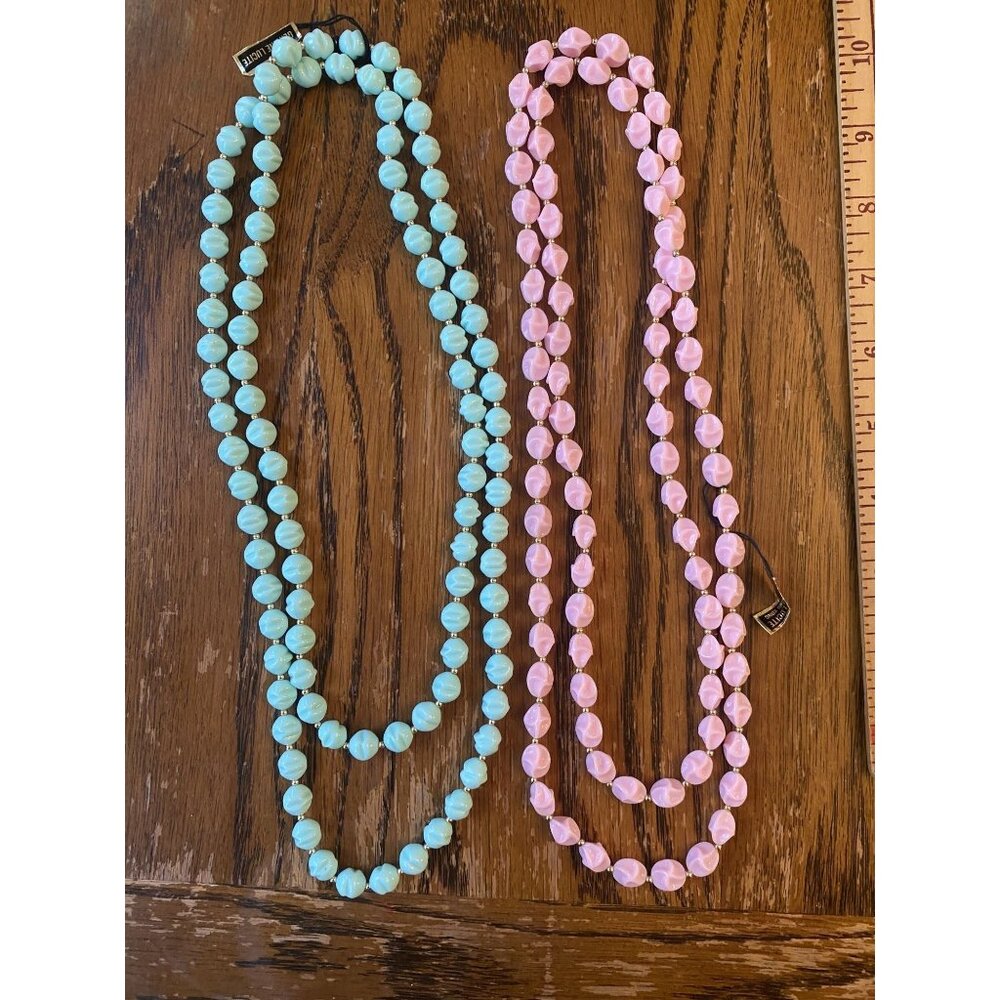 Vintage Lucite Bead Necklaces Set Of 2 Pink & Green 48" Long